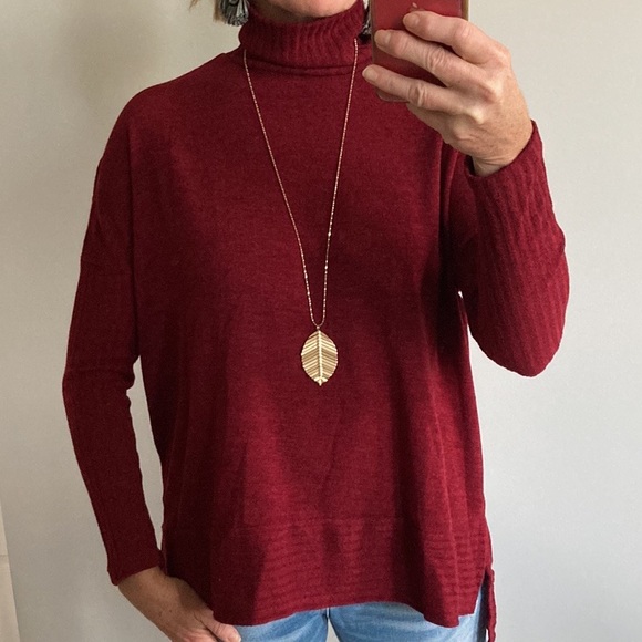 Burgundy Color Long Sleeve Turtleneck Sweater - Picture 2 of 9